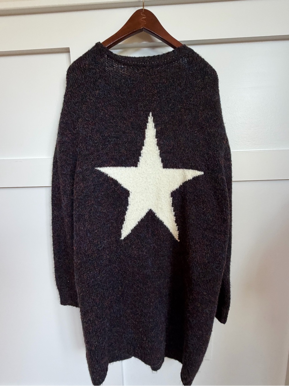 Promesa Black/Blue/Purple-ish Long Cardigan Sweater with White Star on the Back